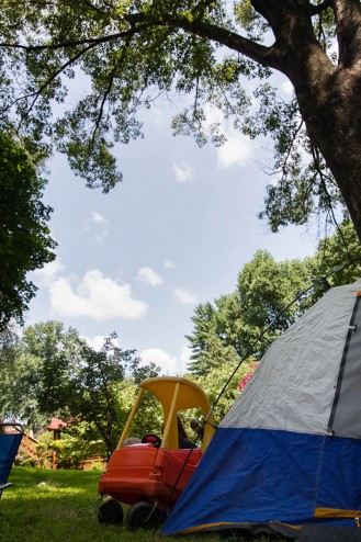 A beautiful day, unbelievable temperature...and no where to go. We decided to put up the tent and hang out in the backyard.